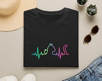Cat Lover Heartbeat EKG Tee | Minimalist Gradient Kitty Feline Shirt | Cute Cat Mom Dad Pet Owner Gift