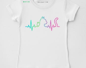 Cat Lover Heartbeat EKG Tee | Minimalist Gradient Kitty Feline Shirt | Cute Cat Mom Dad Pet Owner Gift