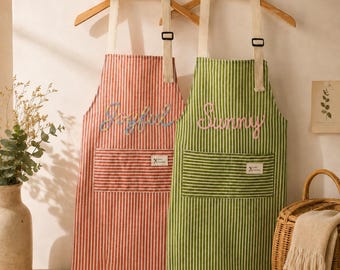Conjunto de delantales personalizados para mamá e hijos, delantal de repostería bordado a medida con bolsillos, delantal de cocina a juego para barbacoa familiar.