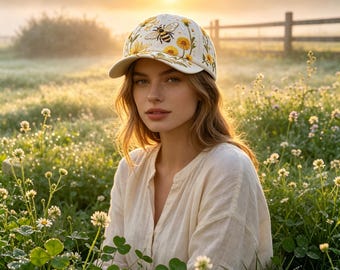 Hummingbird Floral Baseball Cap, 3D Embroidery Look Botanical Hat for Women, Cottagecore Garden Wildflower Adjustable Cap, Nature Gift