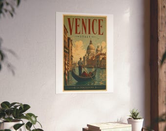 Venice Italy Vintage Travel Poster Matte Vertical Poster | Gondola Canal Art