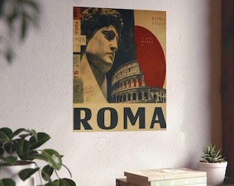 Roma Vintage Collage Matte Poster | Colosseum Statue Travel Wall Art