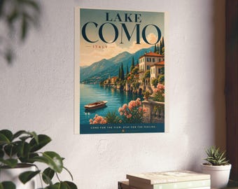 Lake Como Italy Matte Poster | Vintage Travel Print, Vertical Wall Art