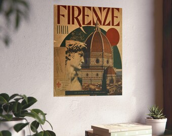 Firenze Vintage Travel Poster Matte Vertical Poster | Florence Italia Art Print