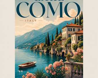 Digital Print | Lake Como Italy Matte Poster | Vintage Travel Print