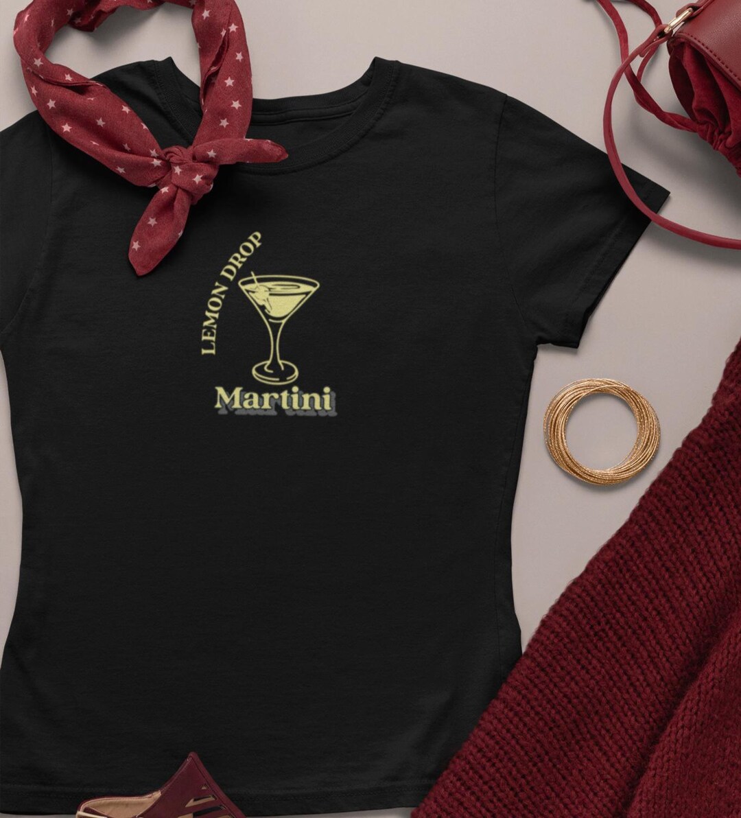 Martini Cocktail Tee | Martini Glass Graphic, Retro Script - Etsy