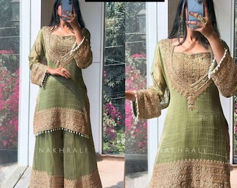 Embroidered Fendy Silk Kurta Pent Dupatta Suit – Ready to Wear Ramadan Outfit Designer Pakistani Salwar Kameez Handmade Women Ethnic Suits