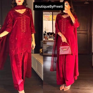 Beautiful Farsi Pakistani Red Salwar Kameez Heavy Silk Kurta pent Dupatta Suit Panjabi Designer Indian Ethnic Dresses Eid Trending Outfit