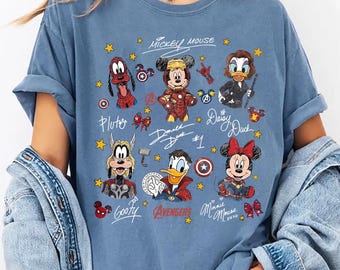 Camiseta retro de Mickey y sus amigos de Los Vengadores, camiseta familiar a juego de Disney Marvel, camiseta Comfort Colors de Disney World, camiseta de vacaciones de superhéroes