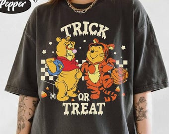 Retro Trick or Treat Pooh and Tigger Shirt, Winnie The Pooh Halloween Shirt, Mickey Not So Scary Halloween Party, Disney Halloween Trip Tee