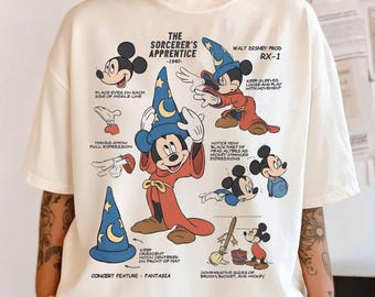 Retro Disney The Sorcerers Lehrling Fantasia Mickey Sketch Shirt, Fantasmic Mickey Sorcerer Tee, Disneyland Familie Passende Reise Shirts