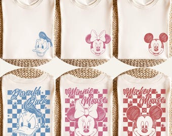 Retro Mickey and Friends Checkered Shirt, Disneyworld Family Vacation T-shirts, Disneyland Family Trip Shirt, Magic Kingdom, Comfort Colors®