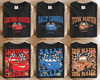 Camiseta Carros da Disney, Camiseta Relâmpago McQueen da Pixar, Camiseta Sally de Carros, Camiseta Viagem em Família para a Disney, Camiseta Férias na Disneylândia, Camiseta Mate da Pixar