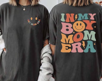 Camiseta Comfort Colors In My Boy Mom Era, linda y de inspiración vintage para mamás primerizas de niños, camiseta de regalo para mamás de niños.