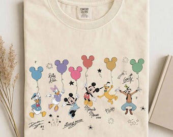 Retro Disney Mickey And Friends Signatures Comfort Color® Shirt, Magic Kingdom shirt Disneyland Tee, Disneyworld Shirt,Disney Vacation Shirt