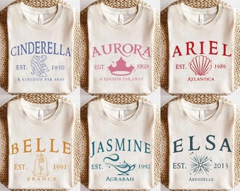 Camisetas de princesas Disney, Camiseta de viaje de princesas para niñas, Camiseta de cumpleaños de princesa para niña, Viaje a Disney para niñas 2026, Viaje a Disney, Princesa Bella, Elsa