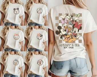 Camisetas retrô do Mickey e da Minnie, Camiseta retrô do Mickey e seus amigos, Camiseta retrô para viagem à Disney, Camiseta xadrez do Mickey, Camiseta para férias em família na Disney