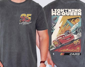 Retro Two Sided Lightning Mcqueen Comfort Colors® Shirt, Rusteze Cars Shirt, Piston Cup Shirt, WDW Family Vacation Shirts, Pixar Cars Shirts