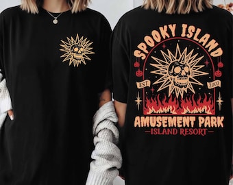2 Sided Spooky Island Amusement Park Shirt, Retro 2000s Halloween Movie Shirt, Comfort Colors®, 90s Nostalgia Halloween Shirt, Summer Spooky
