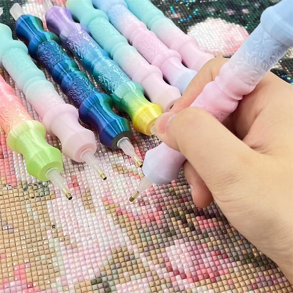 Floral Diamond Painting Pen Set, 3D Printed Diamond Art Pen with Multi Placer Tips, Ergonomic Drill Pen, Gradient Diamond Painting Tool