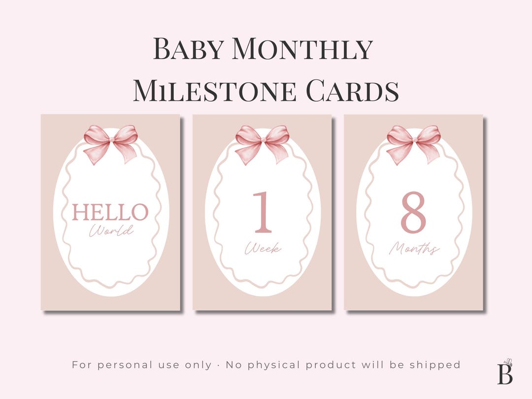 Pink Bow Baby Milestone Cards, Baby Girl Photo Prop, Monthly Milestone ...