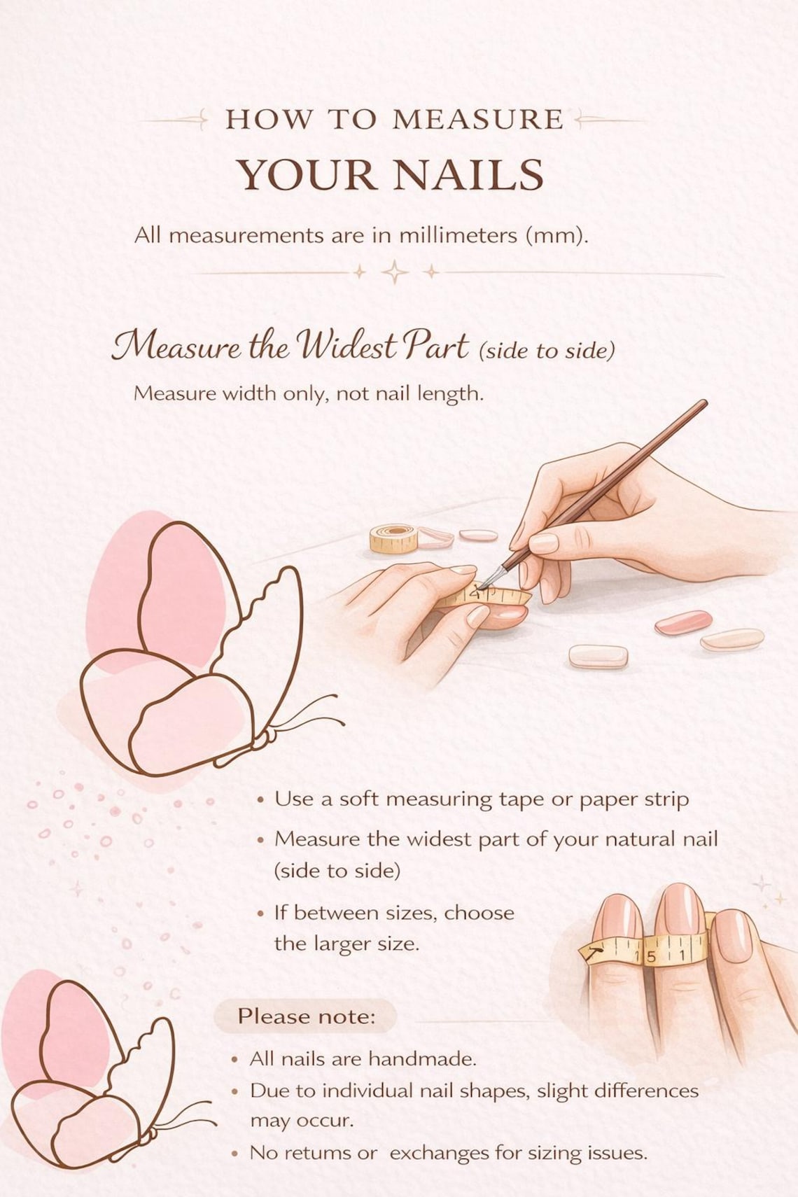 Presson Nail Size Chart Printable Nail Measurement Guide Etsy