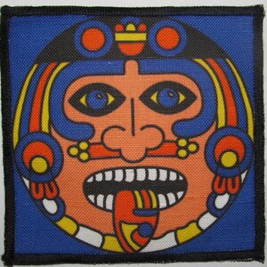 Printed Sew On Patch - AZTEC FACE - Classic Aztec face image from calendar