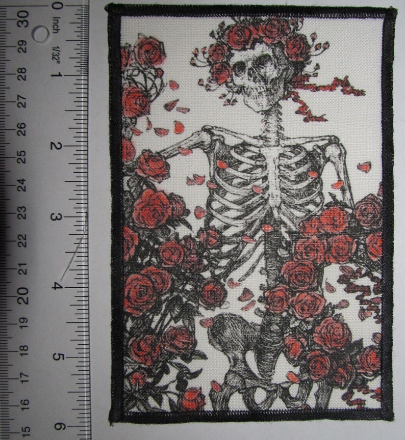 Printed Sew On Patch RUBIYAT SKELETON Grateful Dead Rosie Colored Medium image 2