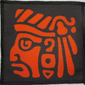 Printed Sew On Patch - AZTEC HEAD - Classic carved Aztec head image