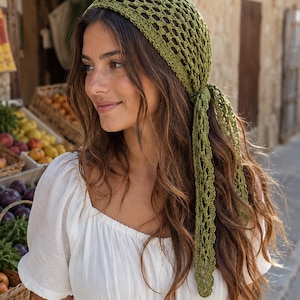 Haakpatroon voor een bandana (PDF) | Haarsjaal van mesh | Boho hoofddoek | Zomerse sjaal | Sjaal met strik | Digitale download