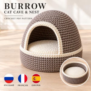 Convertible Cat Cave Crochet Pattern PDF, Cat Bed & Nest, Two Sizes, Structured Pet Bed, Removable Cushion, Instant Download