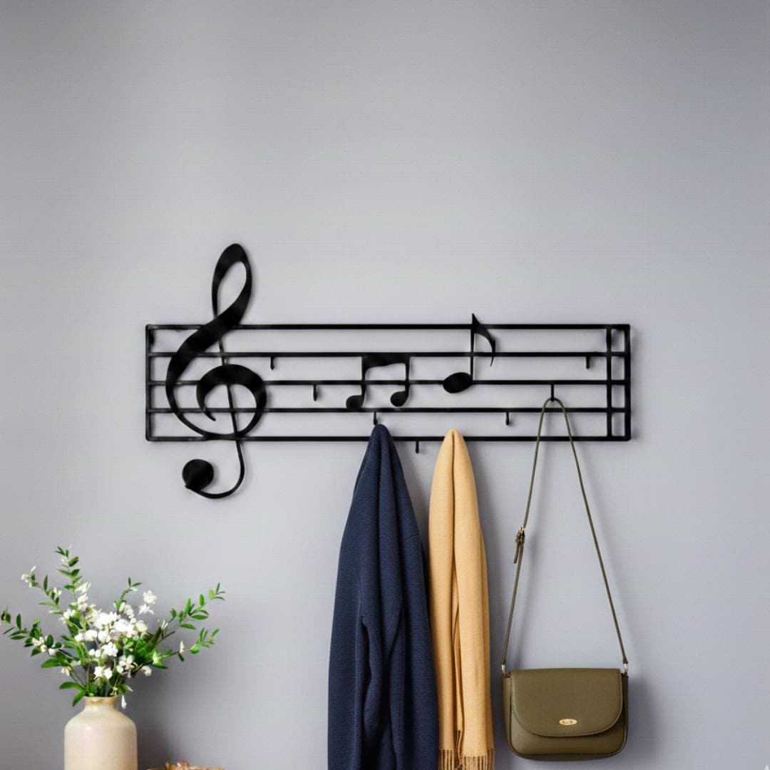 Musical Note Coat Rack Musical Notes Metal Wall Hook Rack Modern Decorative Organizer Coat Bag ...
