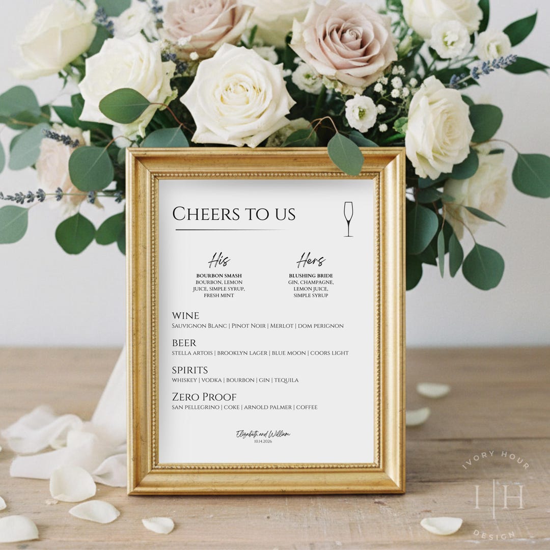 Wedding Bar Menu Sign Template | Minimalist Modern Drink Menu ...
