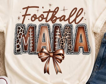 PNG de Mãe Jogadora de Futebol, PNG de Mãe Jogadora de Futebol com Estampa de Leopardo, Design de Camiseta de Futebol com Laço Coquette, Sublimação Moderna para o Dia do Jogo, Download Digital