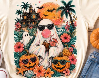 Fantasma de Verão PNG, Fantasma Tropical de Halloween PNG, Sublimação Assustadora de Verão, Design de Camiseta com Fantasma de Praia, Download Digital Fofo de Halloween