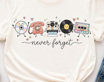 Nunca se esqueça PNG, Design fofo retrô para sublimação em vinil, Design nostálgico retrô para camiseta dos anos 90, Gráfico vintage engraçado, Fita cassete PNG, Telefone PNG