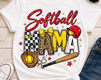 PNG de mãe de jogadora de softball, design de camiseta para mãe de jogadora de softball, PNG de laço de softball Coquette, sublimação esportiva de estampa de leopardo, PNG de dia de jogo, download digital