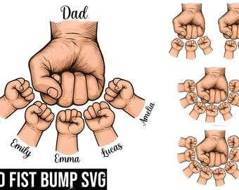 Pacote SVG personalizado para o Dia dos Pais com cumprimento de punho | PNG personalizado para o papai com os nomes dos filhos | Download para camiseta familiar do Dia dos Pais