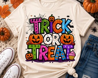 Doces ou Travessuras PNG, Sublimação Fofa de Halloween, Design de Camiseta de Abóbora para o Halloween, Download Digital PNG da Temporada Assustadora