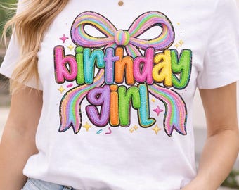 PNG de menina aniversariante coquete, design de camiseta de aniversário infantil estilo preppy, sublimação de bolo de aniversário retrô, download digital colorido para festa de aniversário.