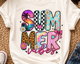PNG com vibe de verão, PNG estilo preppy de verão, estampa de camiseta de praia charmosa, sublimação tie-dye de leopardo, PNG fofo para férias, download digital