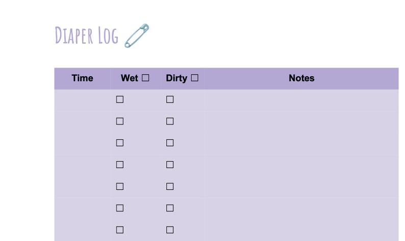 Sample Diaper Log Printable Baby Log Bundle Feeding, Sleep, Diaper, Daily Routine & Week ...