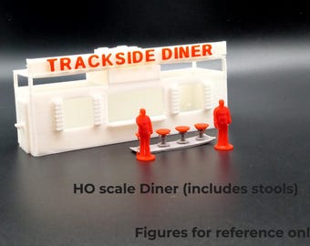 HO‑Scale Café & Kiosk Set w/ Stools + Optional Signage