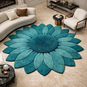 Hand Tufted Rug Round, Large Flower Rug, Rust Orange