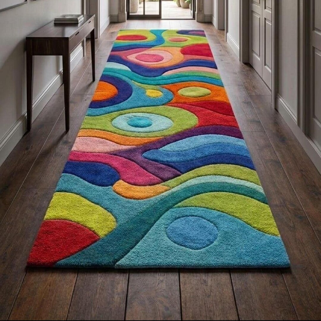 Abstract Wool Runner Rug | Modern Colorful Hand Tufted Hallway Carpet ...