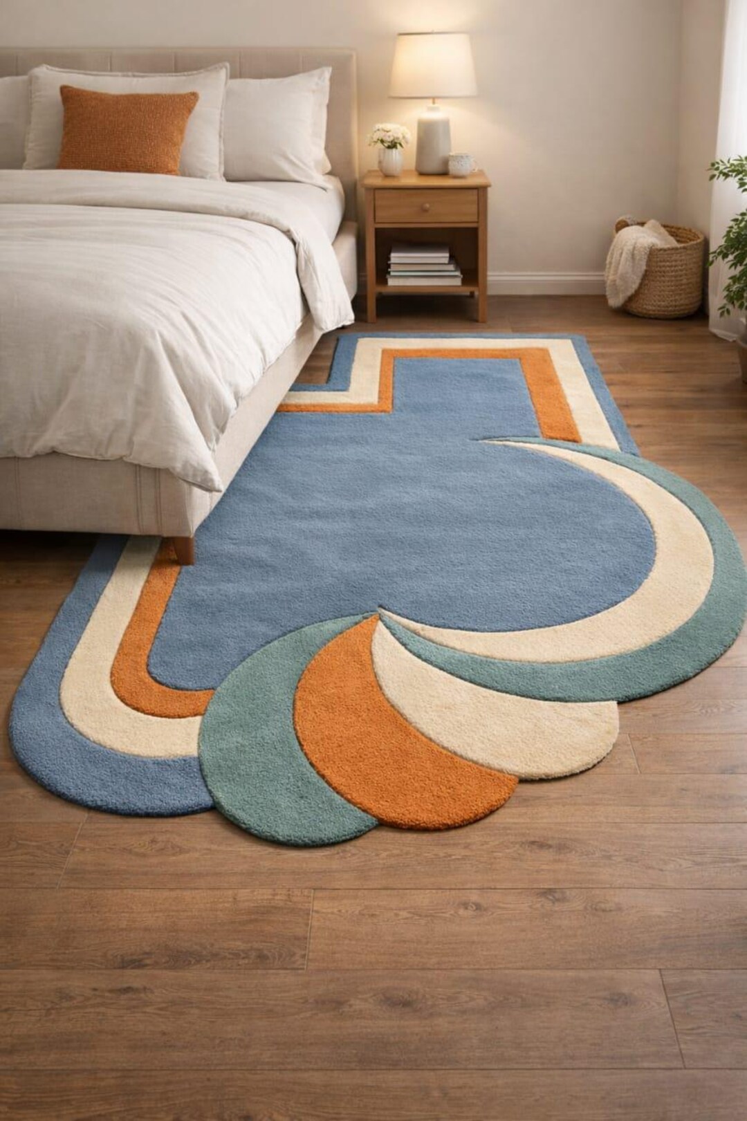 Hand Tufted Rug Abstract Blue Orange Modern Area Rug - Etsy