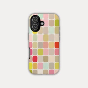 Retro Pastel Checkerboard Phone Case, Colorful Geometric Cover for iPhone & Samsung Galaxy