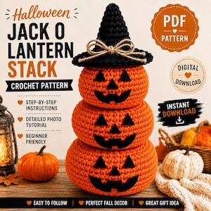 Crochet Pumpkin Stack Pattern, Jack O Lantern Amigurumi PDF, Halloween Fall Decor (Digital Download)