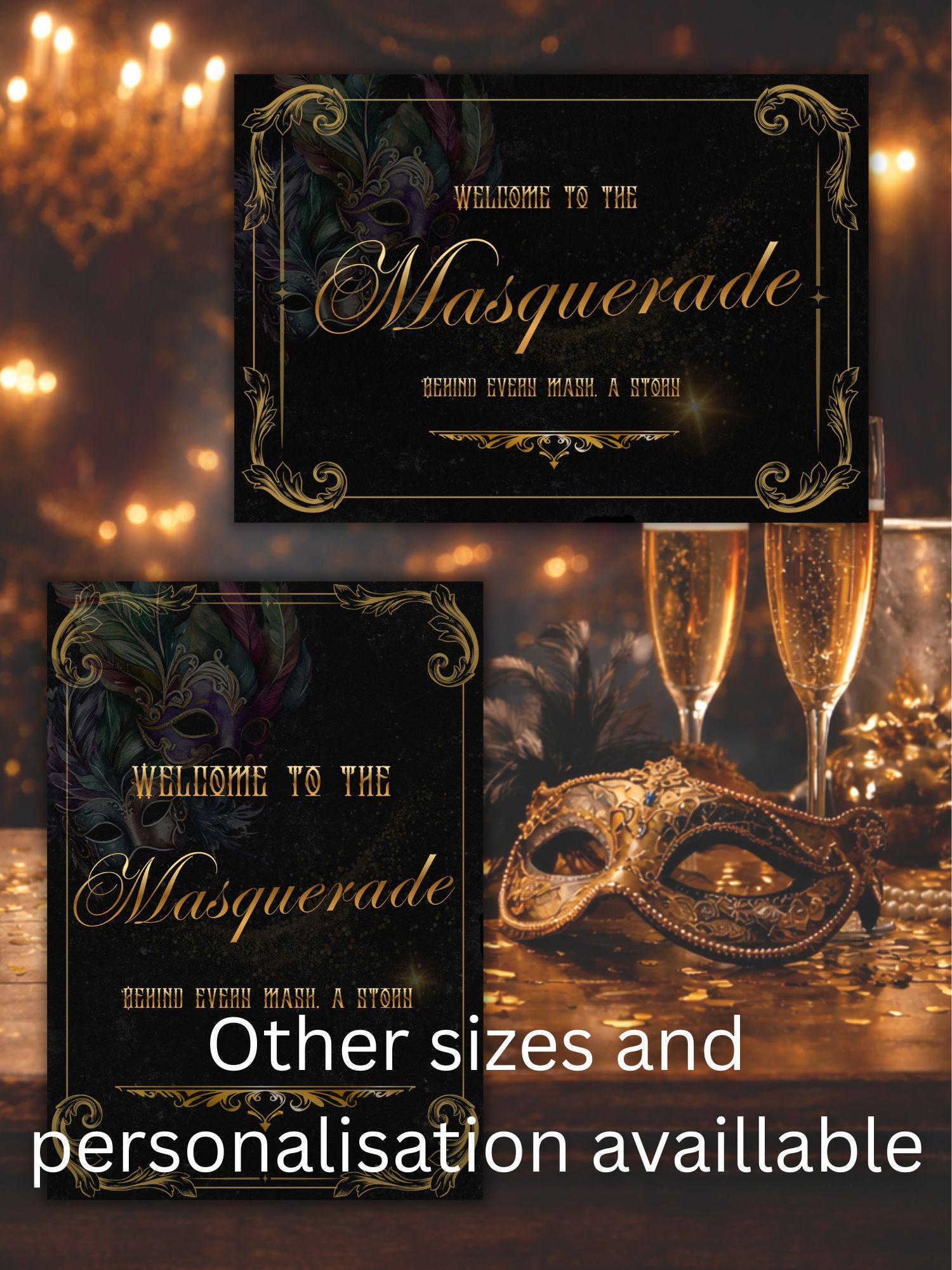 Gothic Masquerade Welcome Sign | Venetian Mask Party Decor (A1 Portrait ...
