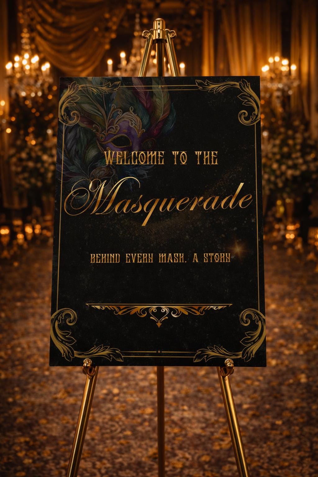 Gothic Masquerade Welcome Sign | Venetian Mask Party Decor (A1 Portrait ...